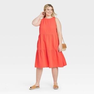 Ava + Viv Orange Tiered Midi Dress - 2X